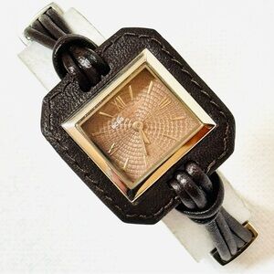 BCBGMAXAZRIA Unique Women's 6" Watch Silver Stainless Brown Leather Bound BG6100